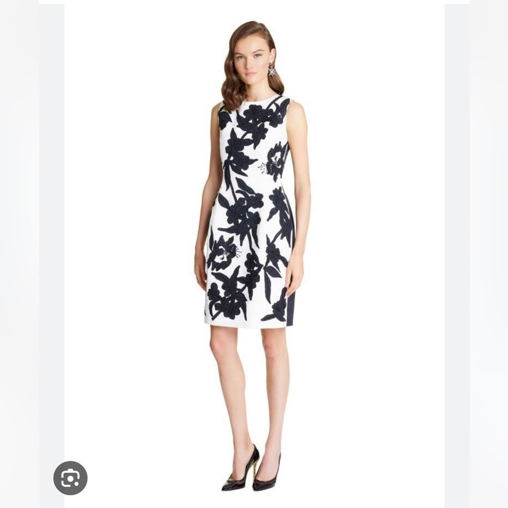 Oscar De La Renta Beaded Leaf Appliqué Faille Dress. Excellent Condition. Size 8 - Picture 1 of 13